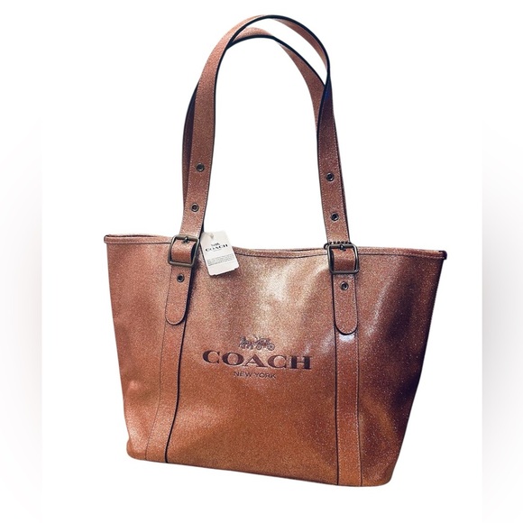 Coach Handbags - Coach Leather Metallic Glitter Rose Pink Large Tote Bag NWT